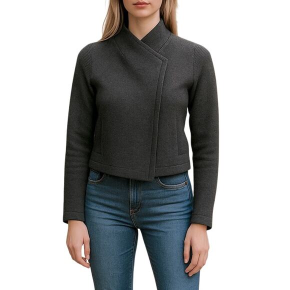 Lida Baday Charcoal Gray Wool Asymmetric Zip Cropped Jacket Size 4 - Picture 1 of 14